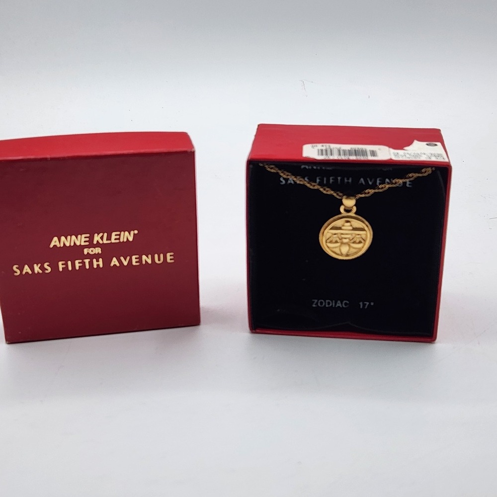 Anne Klein for Saks Fifth Avenue Zodiac Libra Gold Tone Necklace w/ Box 17"